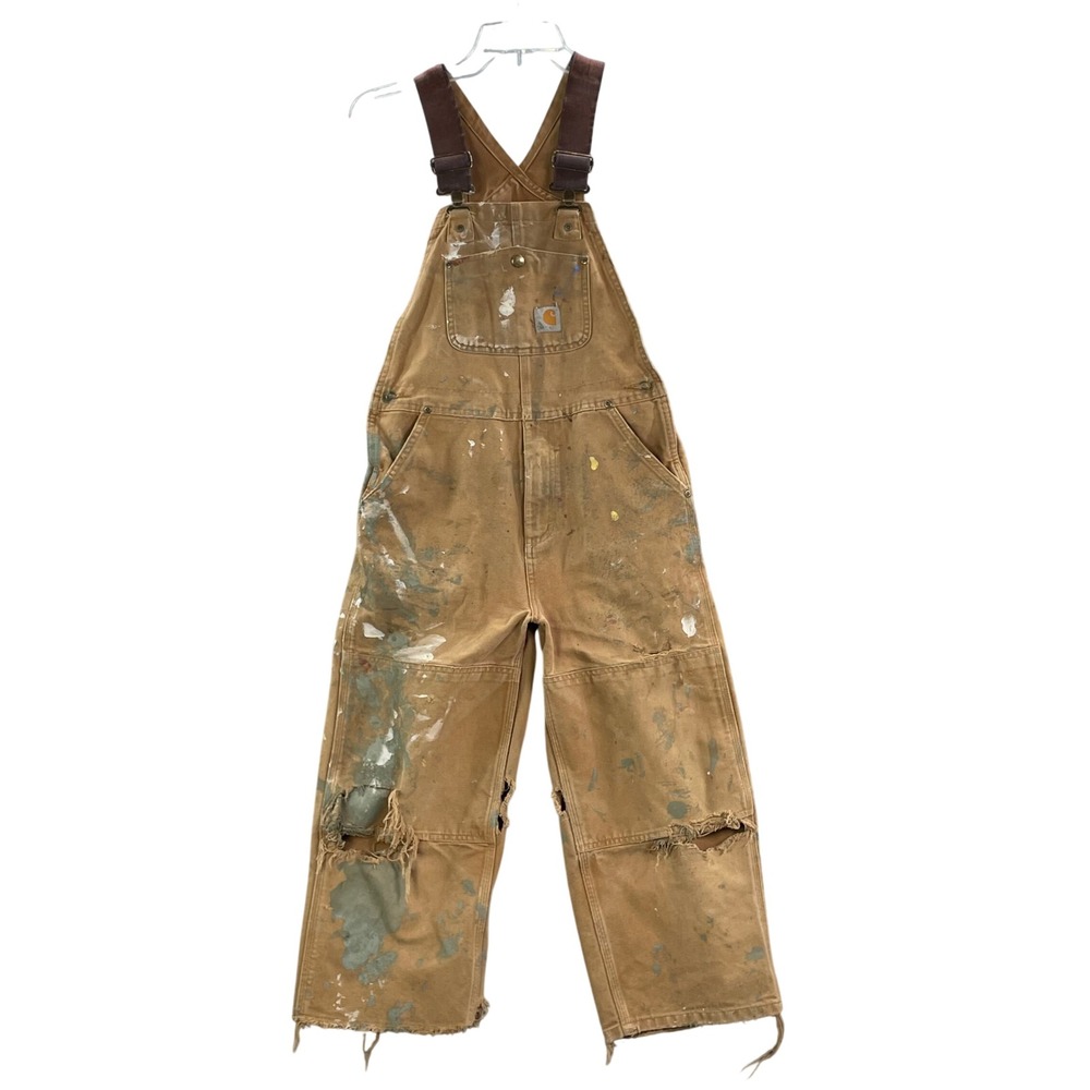 Carhartt Tan Canvas Women's Painter Overalls with Paint Marks